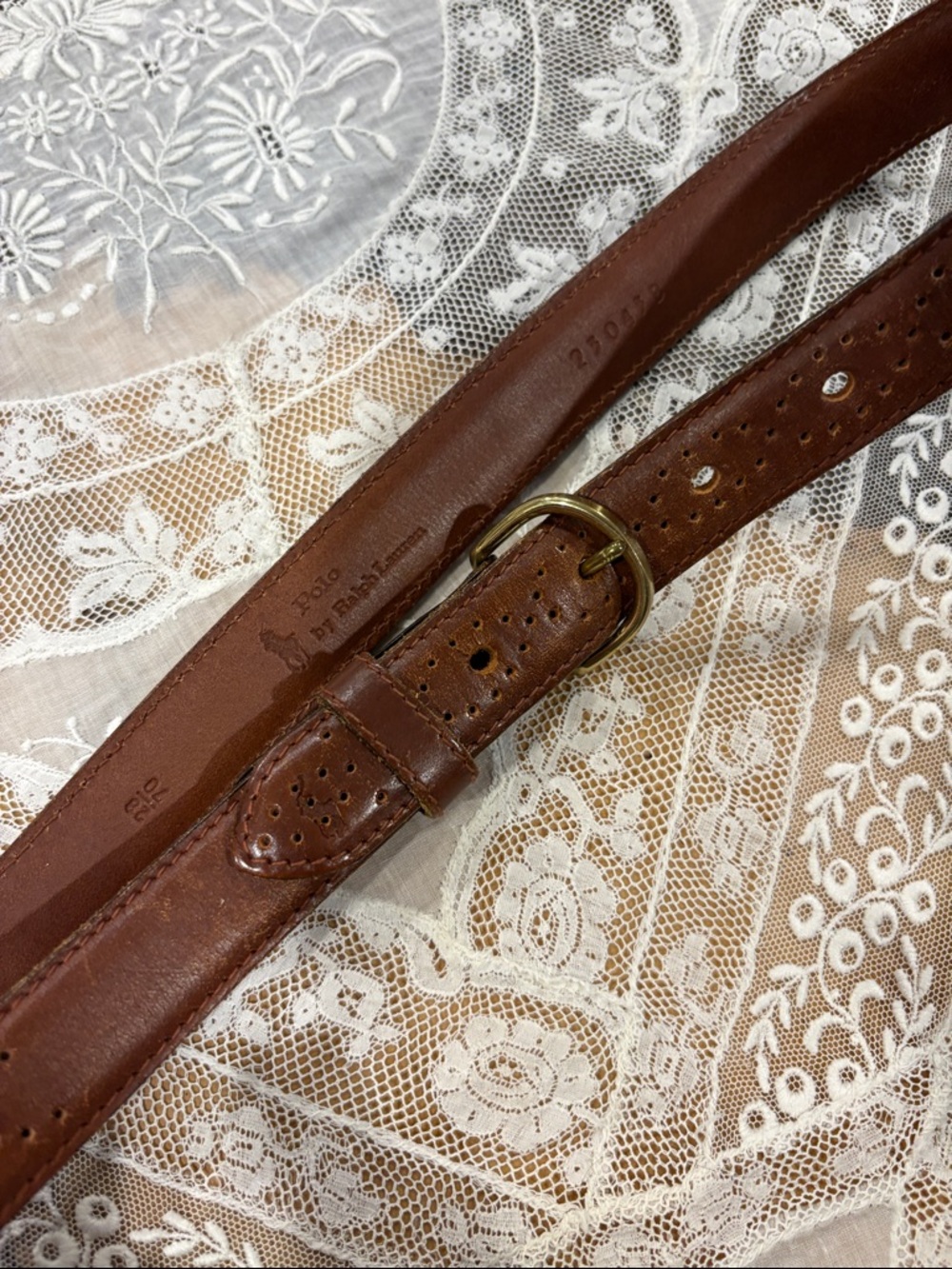 Polo by Ralph Lauren Brown Leather Casual Belt with Brass Buckle